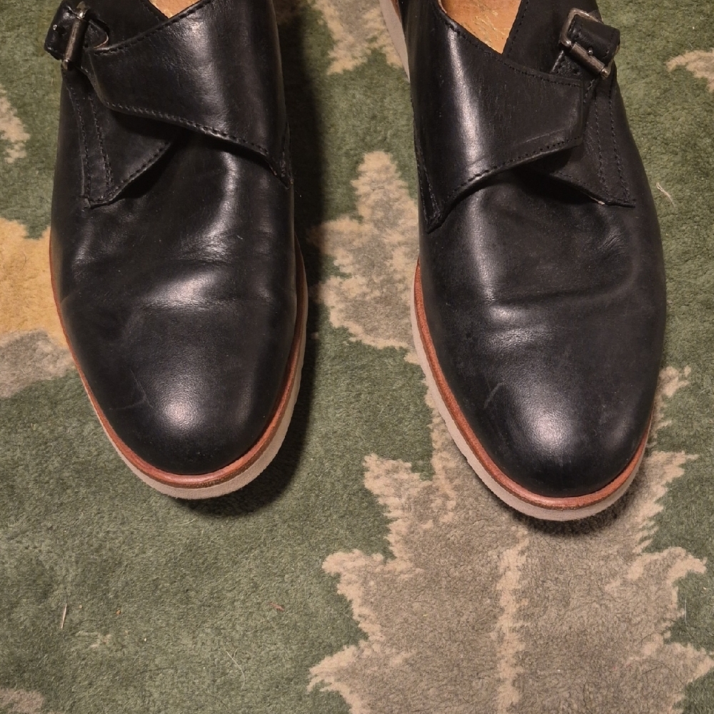 Frye Black Leather Women's Moccasin Monk Strap Shoes - Picture 2 of 15